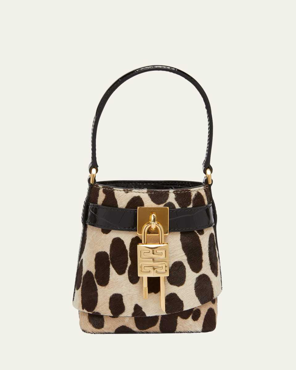 Shark Micro Lock Bucket Bag in Leopard Calf Hair
